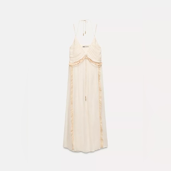 Zara Cream Maxi Dress long flowy boho summer casual vacation wedding sundress - Picture 9 of 13